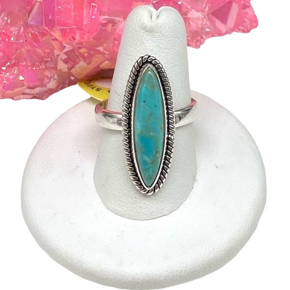 Jewelry | Kingman Turquoise Long Oval Ring Size 9 Solid Sterling Silver ...